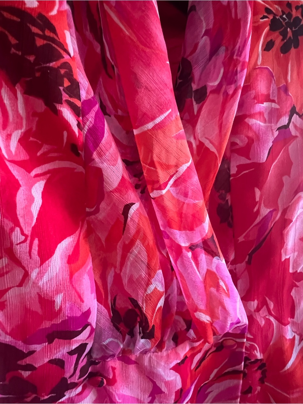 Vintage 80s Bright Floral Pink-Red Printed Blouse M